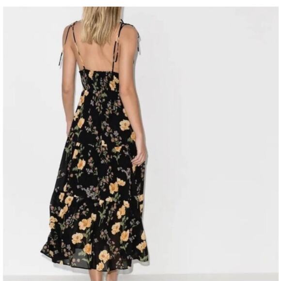 Reformation Jaden Black Floral Tie Strap Midi Dress - Size 2 - Picture 2 of 5